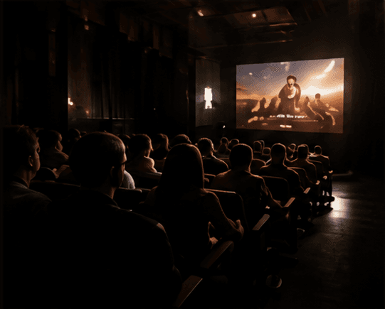 An audience watching a community screening