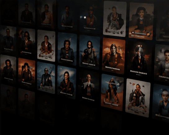A catalog wall of entertainment titles